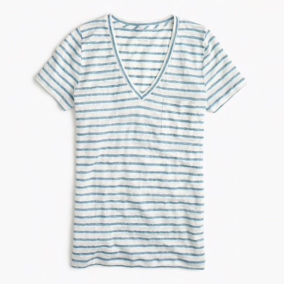 J. Crew Tops - J. Crew Striped Linen V-Neck Short Sleeve T-Shirt